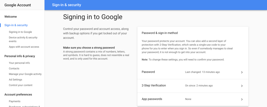 Google App Password Screen 1