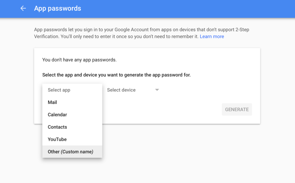 Google App Password Screen 2