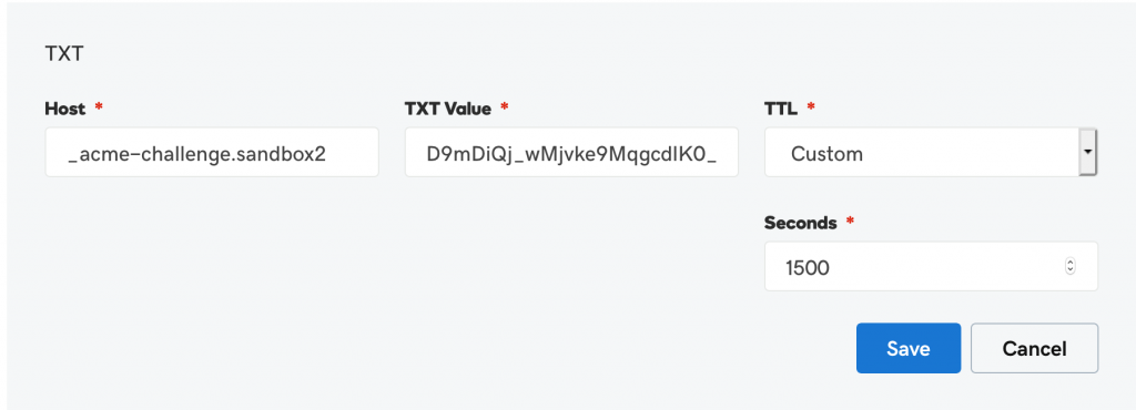 TXT domain verification for SSL with LetsEncrypt on GoDaddy