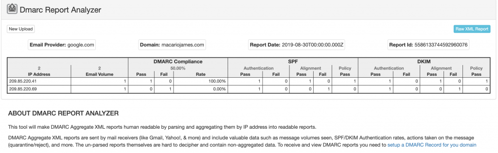 MX Toolbox - Dmarc Report Analyzer Screenshot of a report