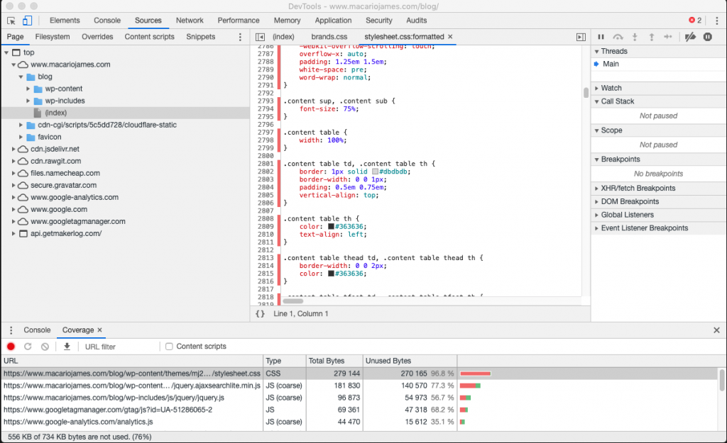 DevTools Coverage Full example