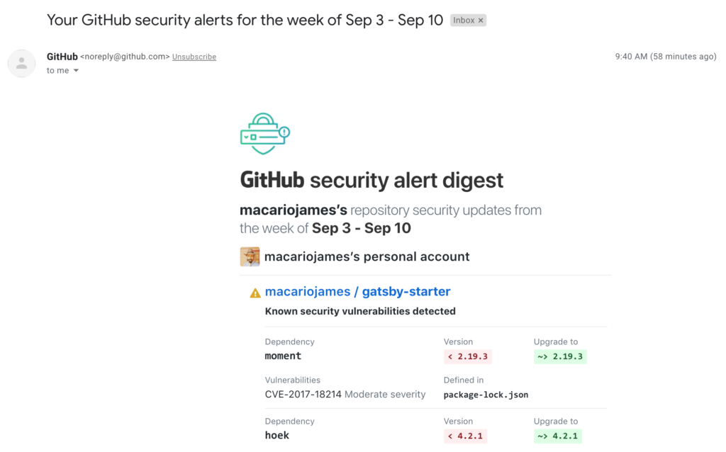 Github secret alert digest screenshot