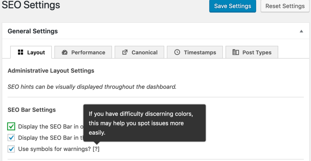 SEO Framework is accessible, using symbols instead of colors